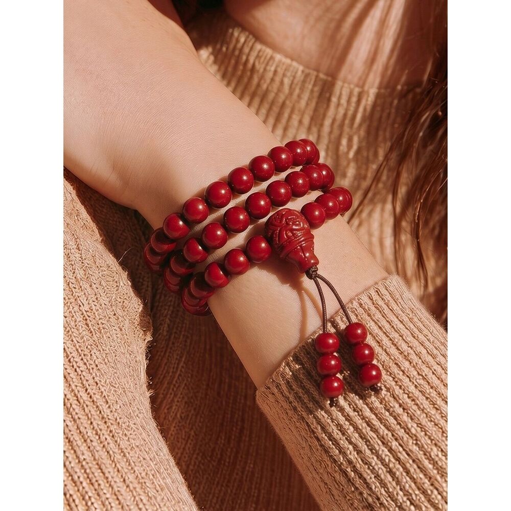 Red Cinnabar 108 Bead Wrap Bracelet Necklace Zodiac Natural Statement Jewelry
